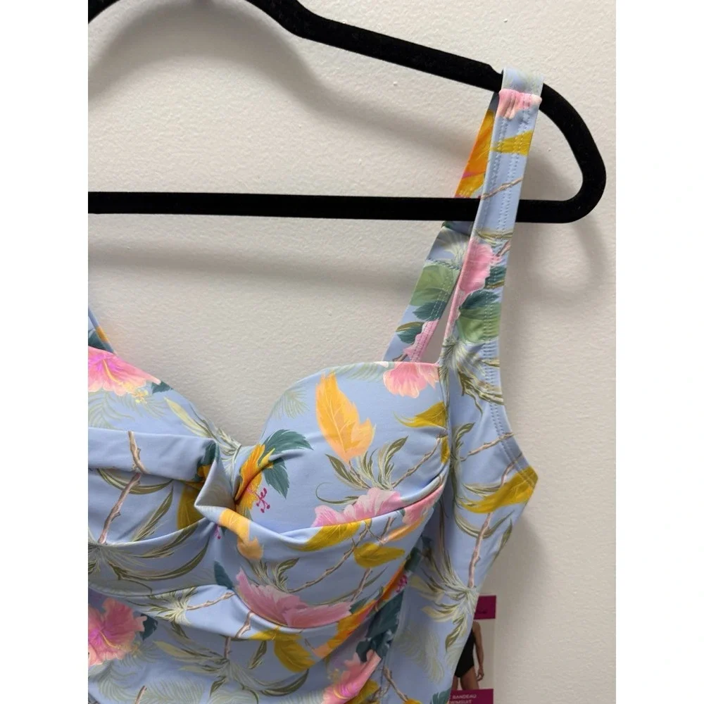 Betsey Johnson Floral Sweetheart One-Piece Swimsuit 1X Blue Tropical Ruched NWT‎